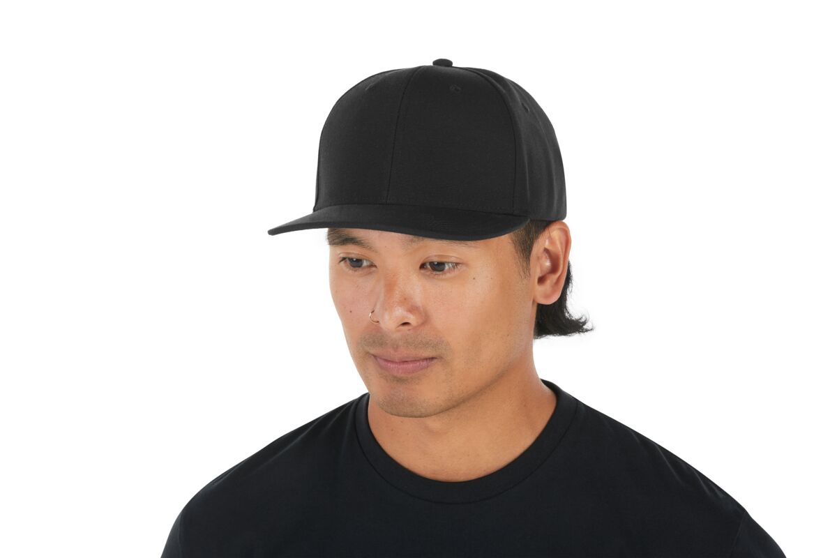 recycled-poly-classic-6-panel-hat-m2 WebPDP-HAT001002_Recycled_Poly_Classic_6Panel_Hat_Black_Studio_Harper_Studios_0723_Side_2__HAT001002OS.jpg