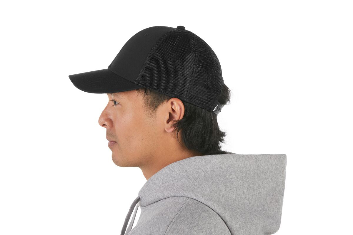 recycled-poly-low-profile-trucker-hat-c0 WebPDP-HAT002002_Recycled_Poly_Low_Profile_Trucker_Hat_Black_Studio_Harper_Studios_0723_Back__HAT002002OS.jpg